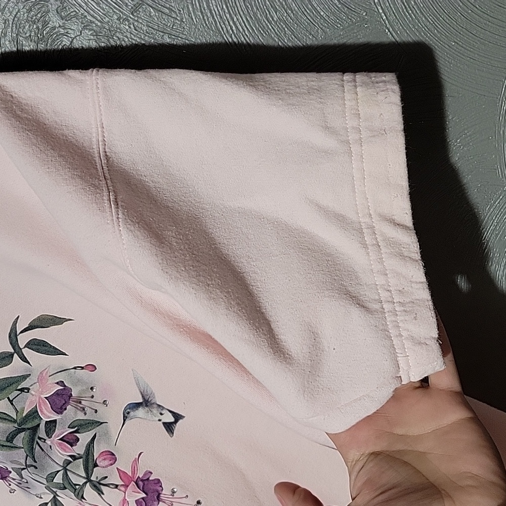 Vintage Floral Pink Bird Nature Grandma Short Sleeve Sweatpant Sweatshirt Medium - Picture 6 of 9